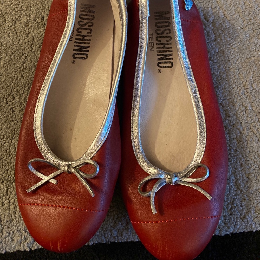 Moschino Red Ballet Flats with Silver Trim